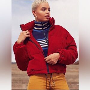 Urban Outfitters Red Corduroy Puffer Jacket